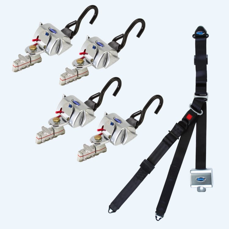 Q-8100-A1-L | Q'STRAINT | QRT Deluxe Retractors with L-Track Fittings with Belt Combo