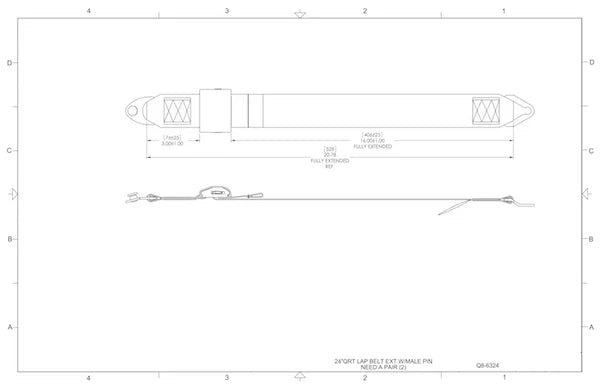 Q8-6324 | Q'STRAINT | QRT Lap Belt Extension, 24" with Male Pin D-Ring and Snap-Hook Ends