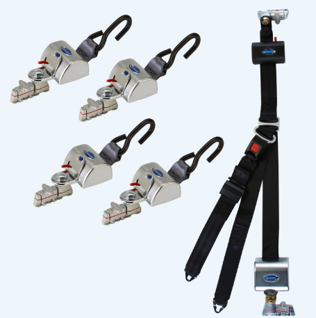 Q-8306-L2 | Q'STRAINT | QRT Max Retractors with L-Track fittings with Belt and Bracket Combo